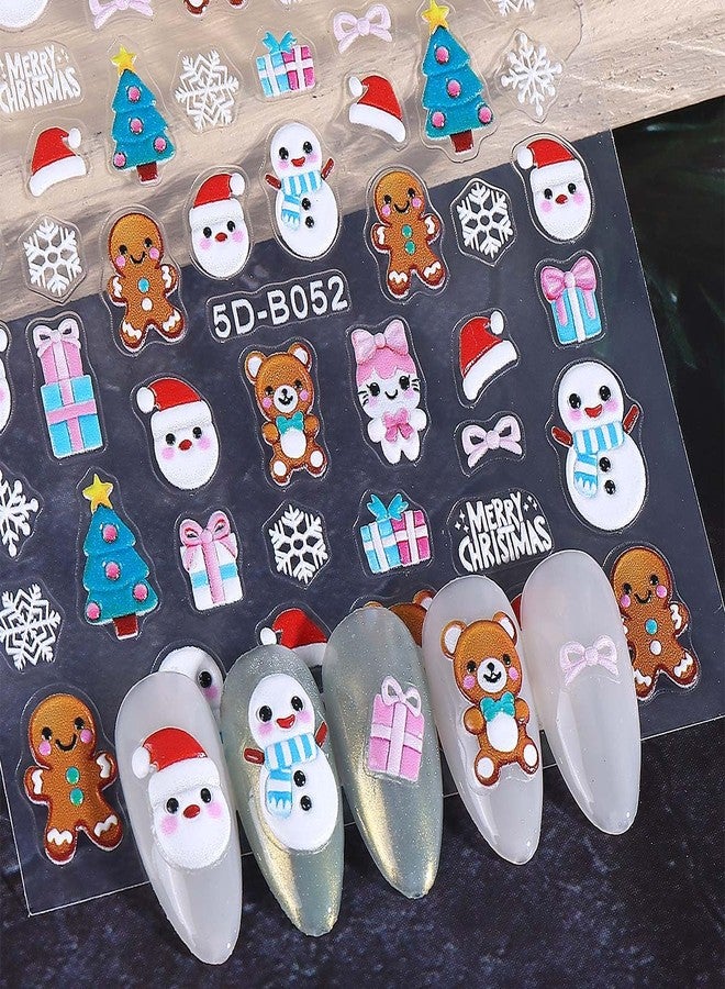 SWEET TREND 3D Christmas Nail Art Stickers – 4pcs Cute Embossed Santa Snowman Bear Gingerbread Man Snowflake Nail Decals - DIY Holiday Manicure at Home - Festive Nail Decorations for Women - Image 4